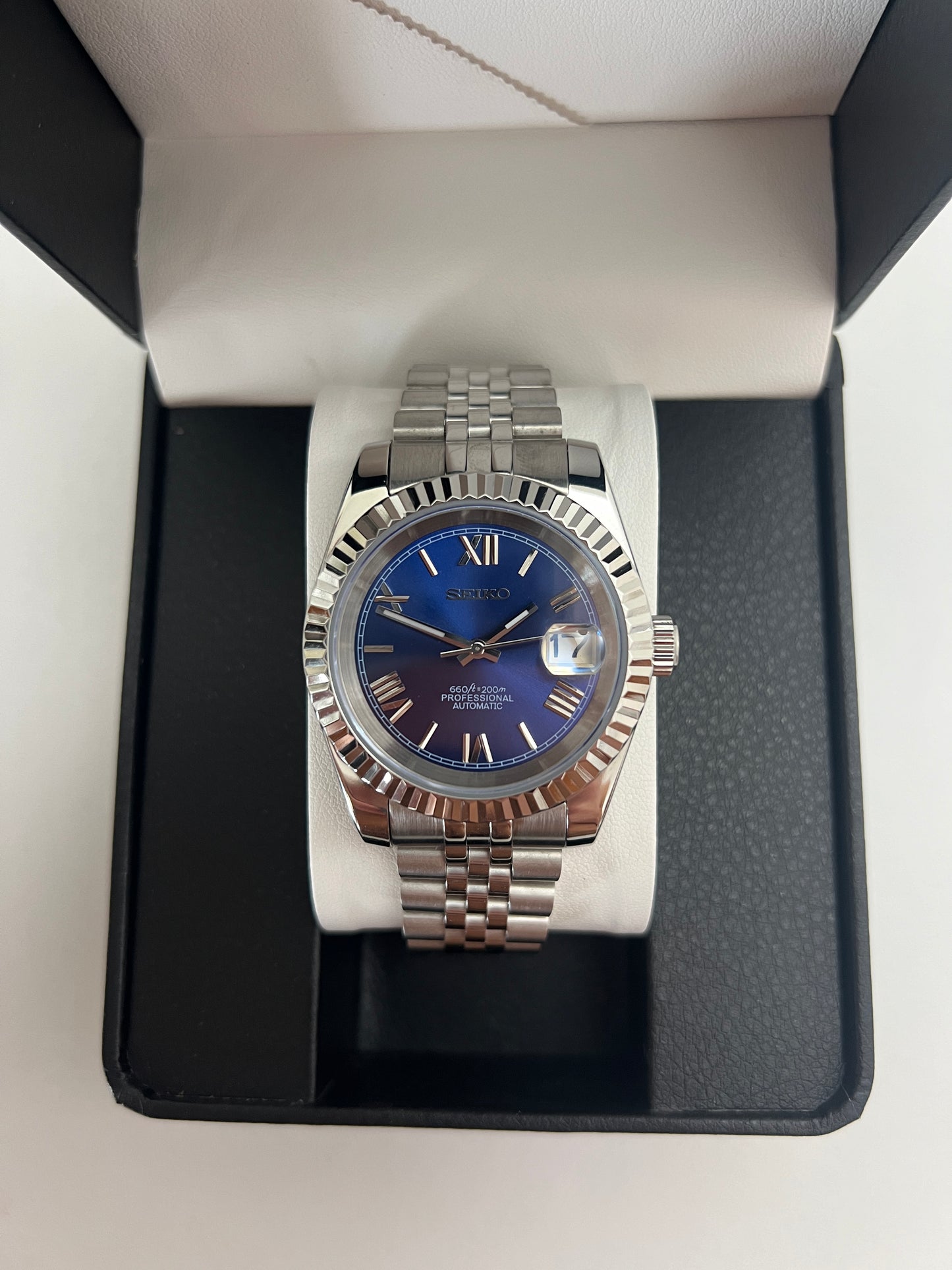 Blue Roman DateJust Custom Seiko Mod
