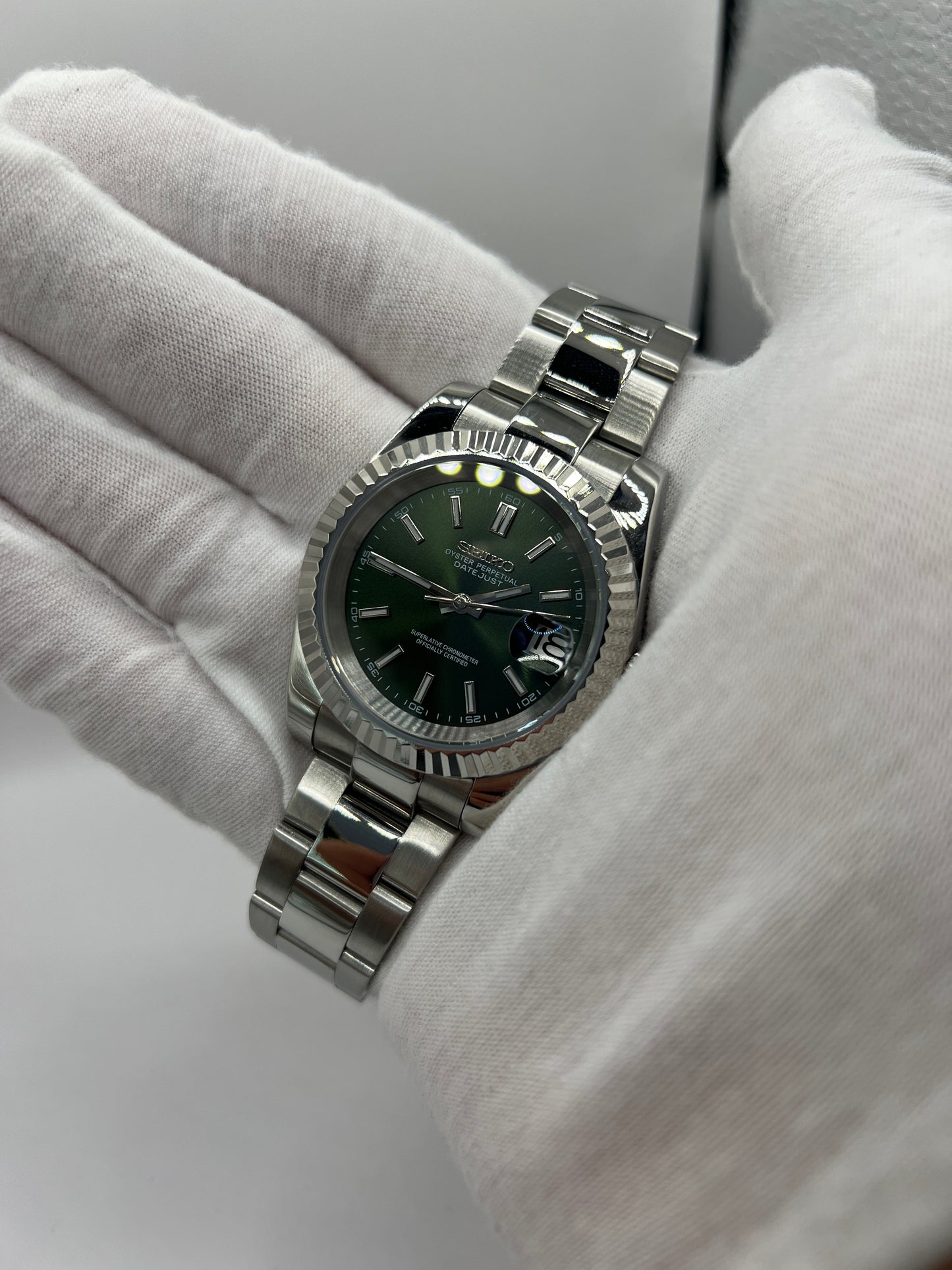 Green Sunburst Datejust Custom Seiko Mod