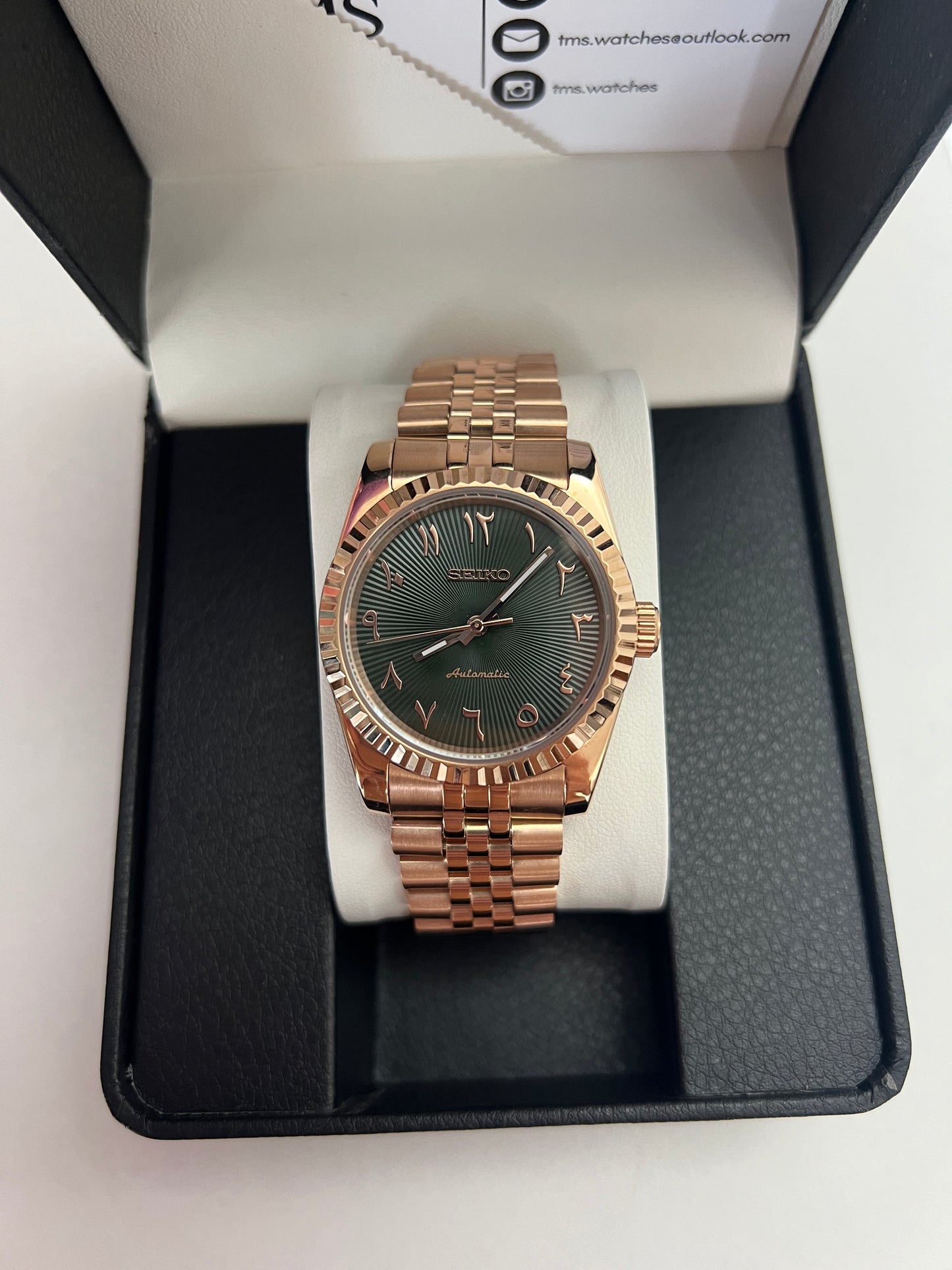 Rose Gold Green Arabic Dateless 36mm Custom Seiko Mod