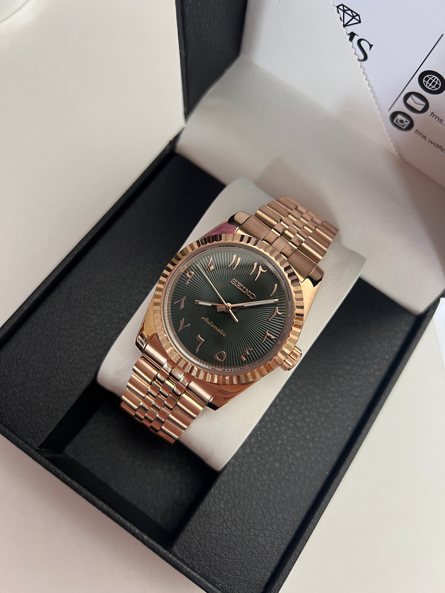 Rose Gold Green Arabic Dateless 36mm Custom Seiko Mod