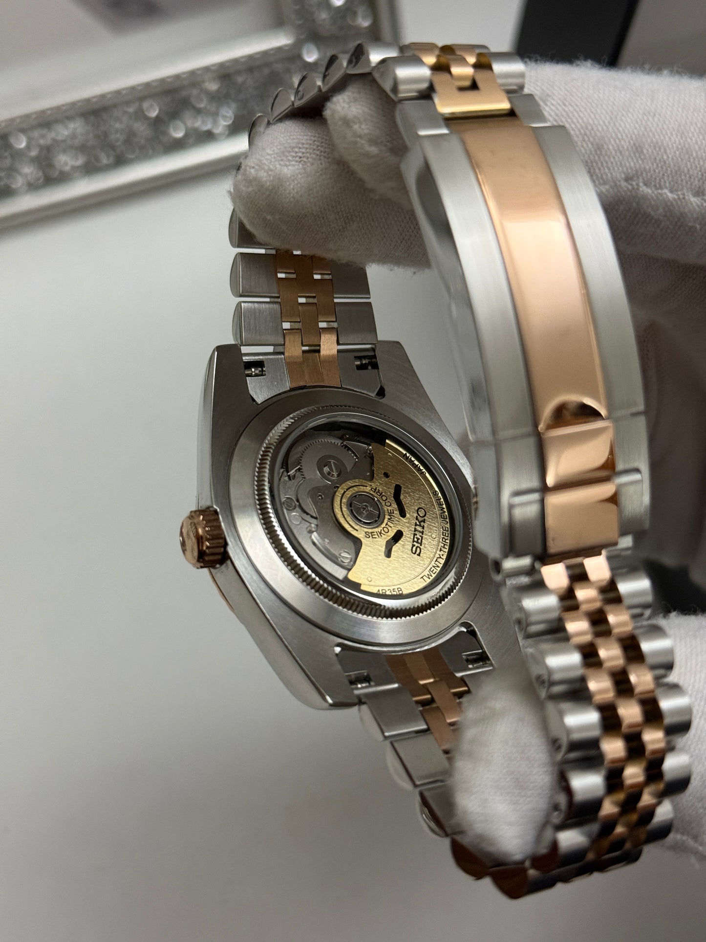 Grey and Rose Gold Datejust Custom Seiko mod