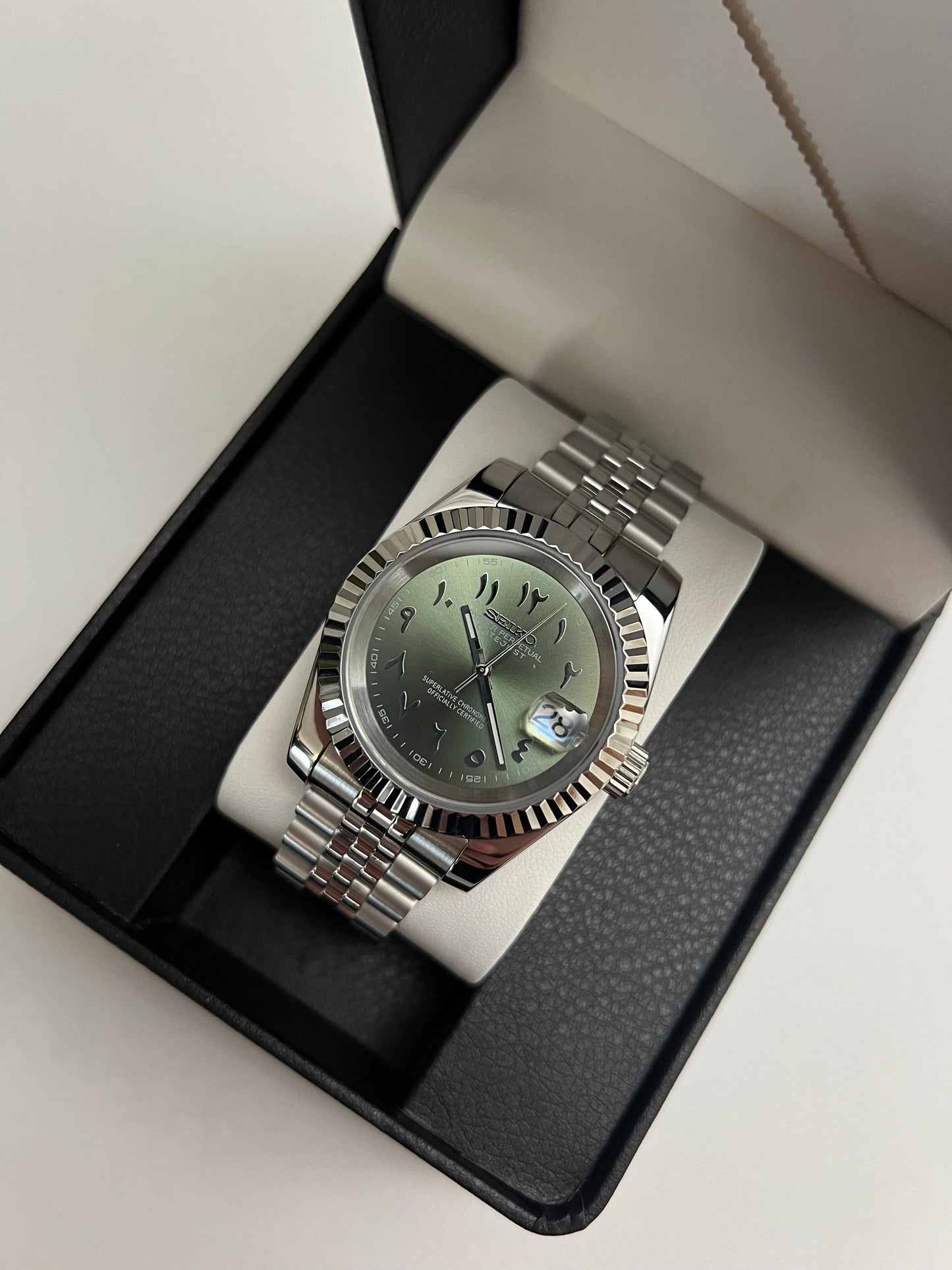 Green Arabic Datejust Custom  Seiko Mod V3