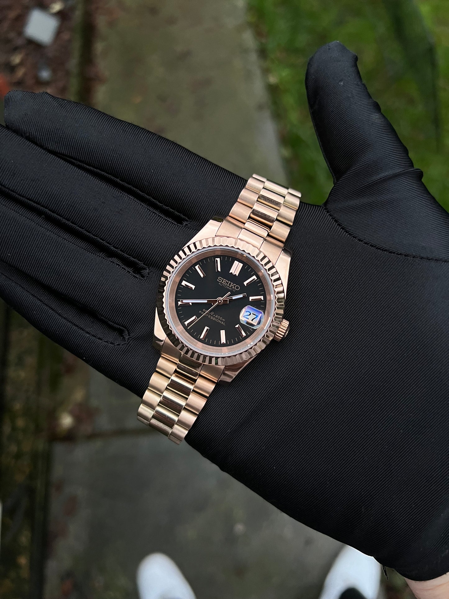 Rose Gold Black DateJust Custom Seiko Mod