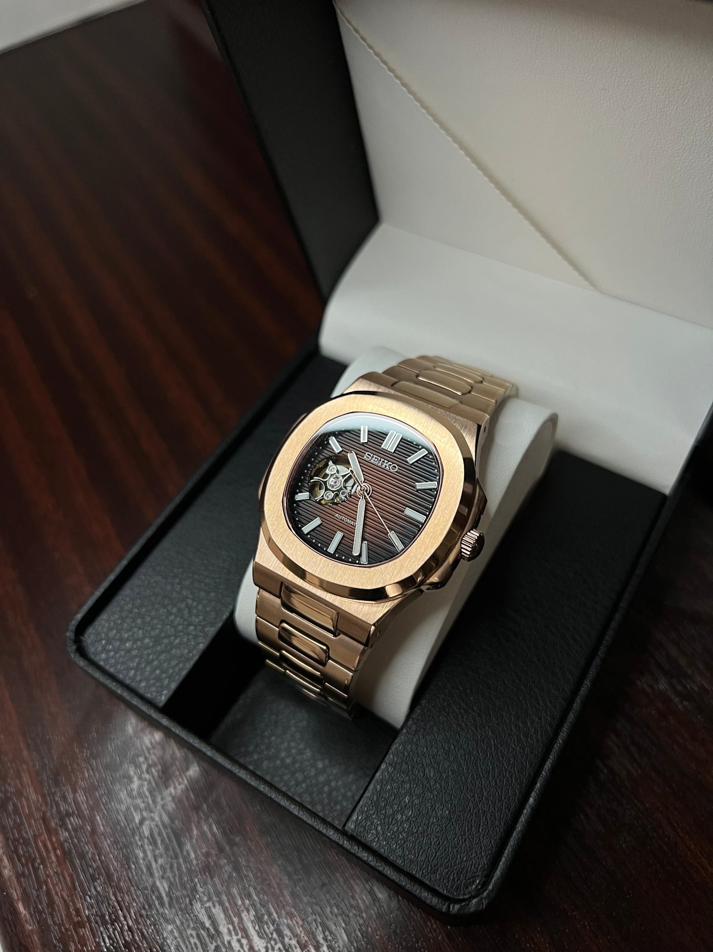 Rose Gold Nautilus Custom Seiko Mod