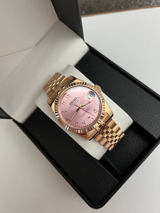 Candy Pink Arabic Datejust Custom Seiko Mod