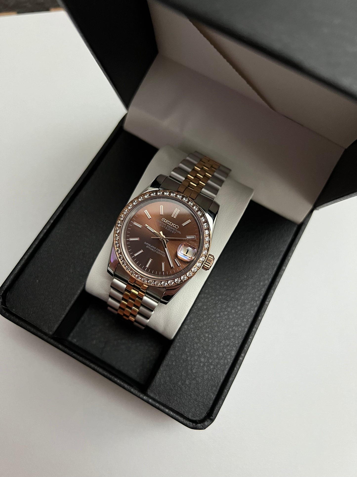 Brown Diamond Datejust Custom Seiko Mod