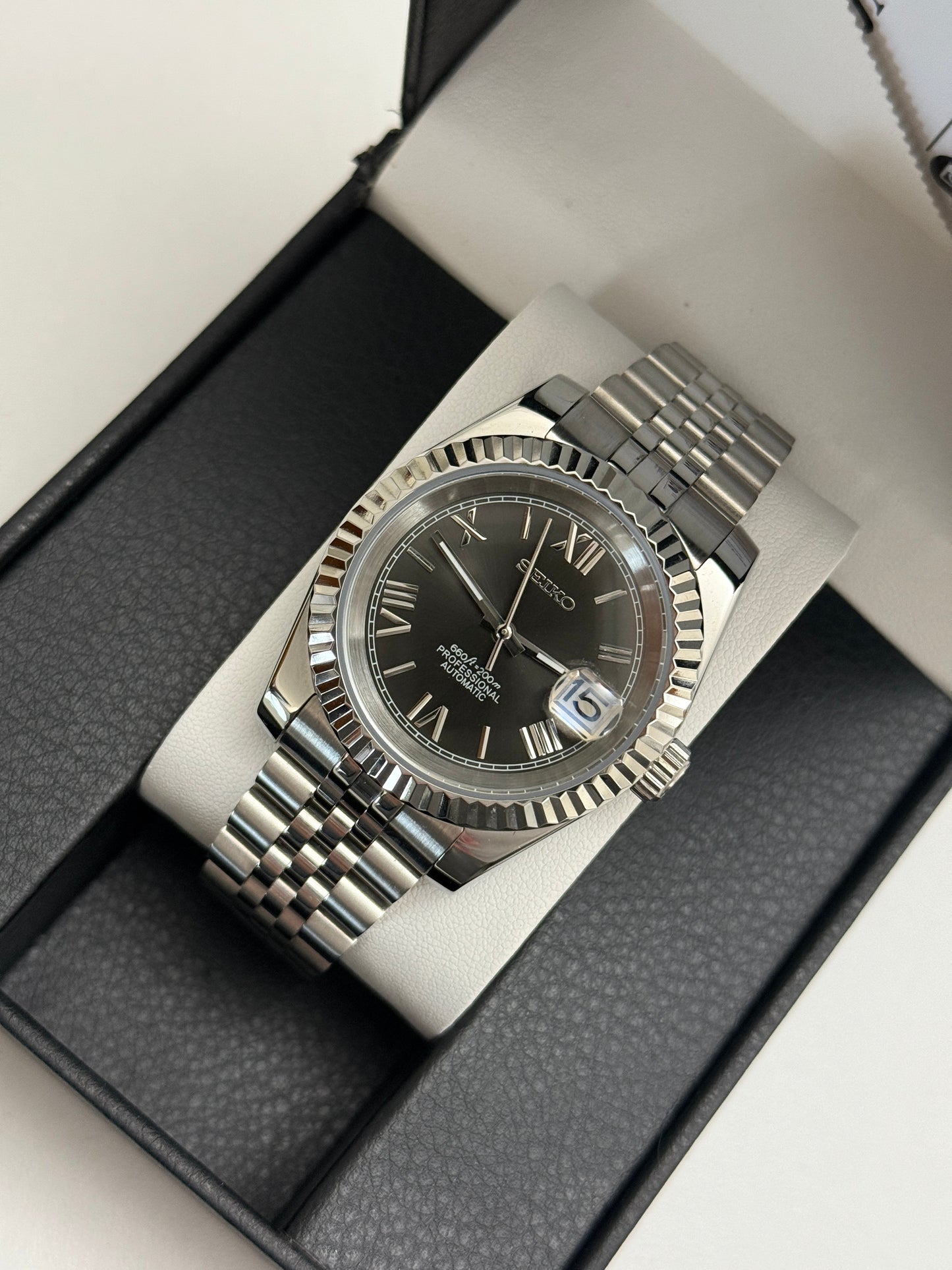 Graphite Roman Datejust Custom Seiko Mod