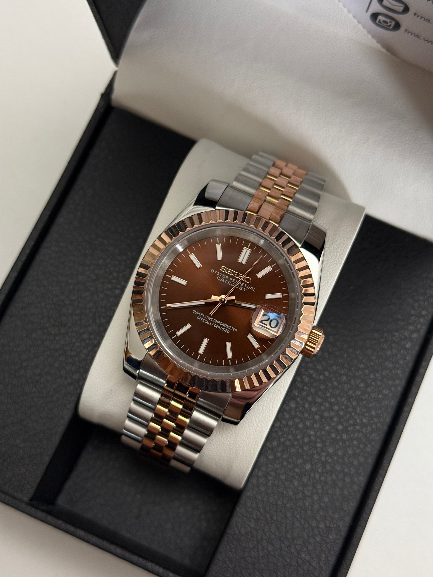 Rose Gold Chocolate Datejust Custom Seiko Mod
