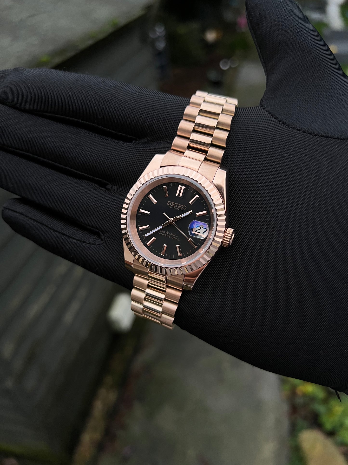 Rose Gold Black DateJust Custom Seiko Mod