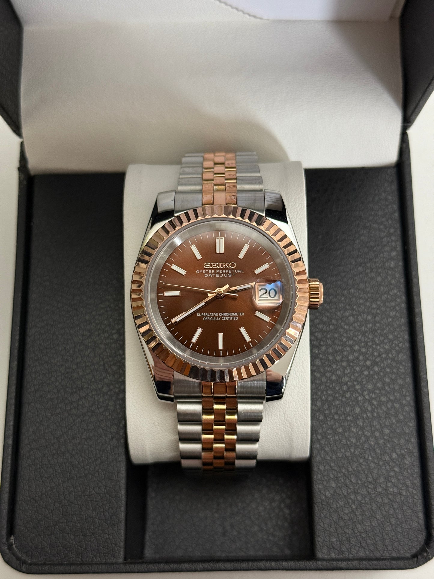 Rose Gold Chocolate Datejust Custom Seiko Mod