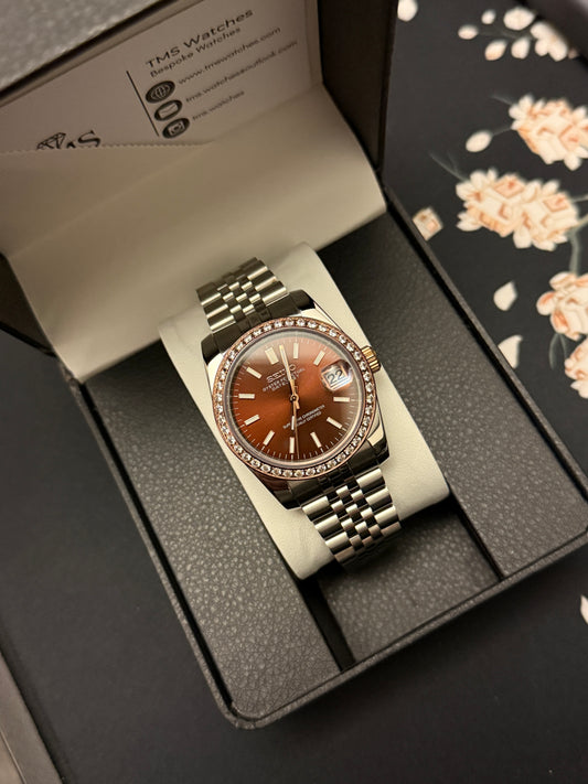 Chocolate diamond sunburst Datejust Custom Seiko Mod