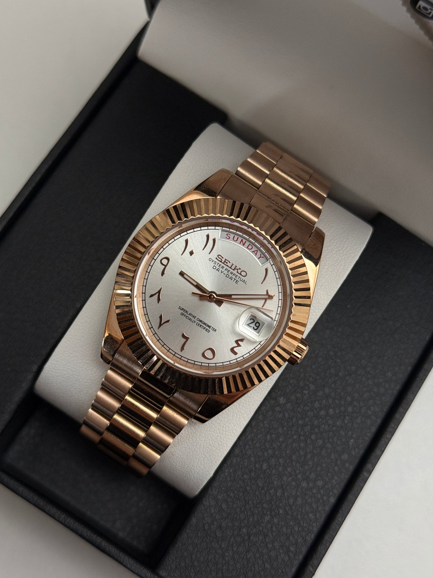 Rose Gold White Arabic 39mm Custom Seiko Mod