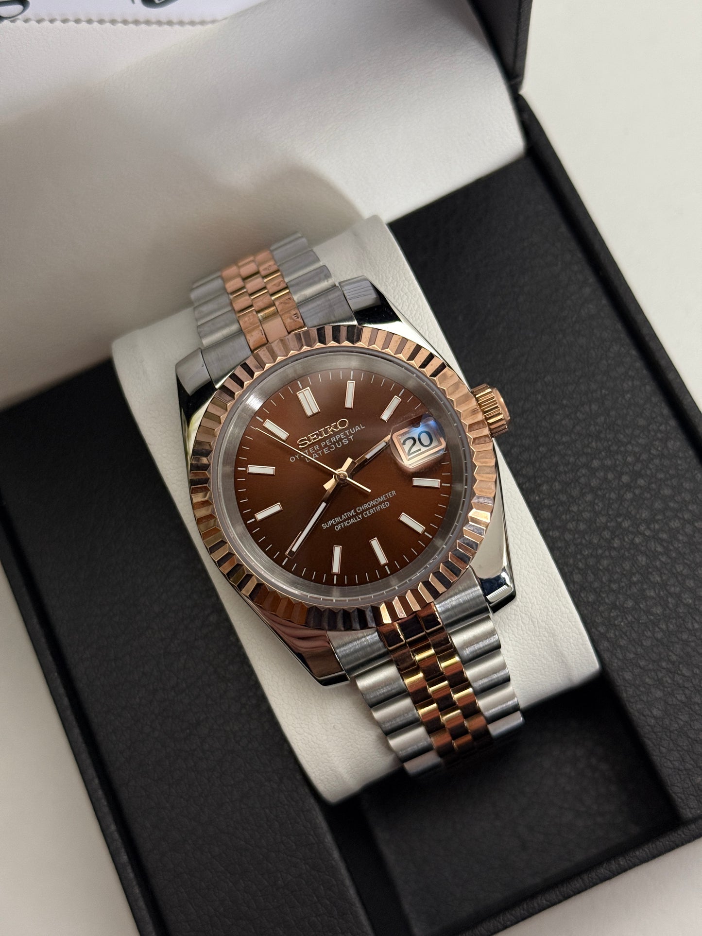 Rose Gold Chocolate Datejust Custom Seiko Mod