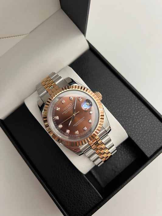 Diamond Brown Two-Tone Datejust Seiko Custom Mod