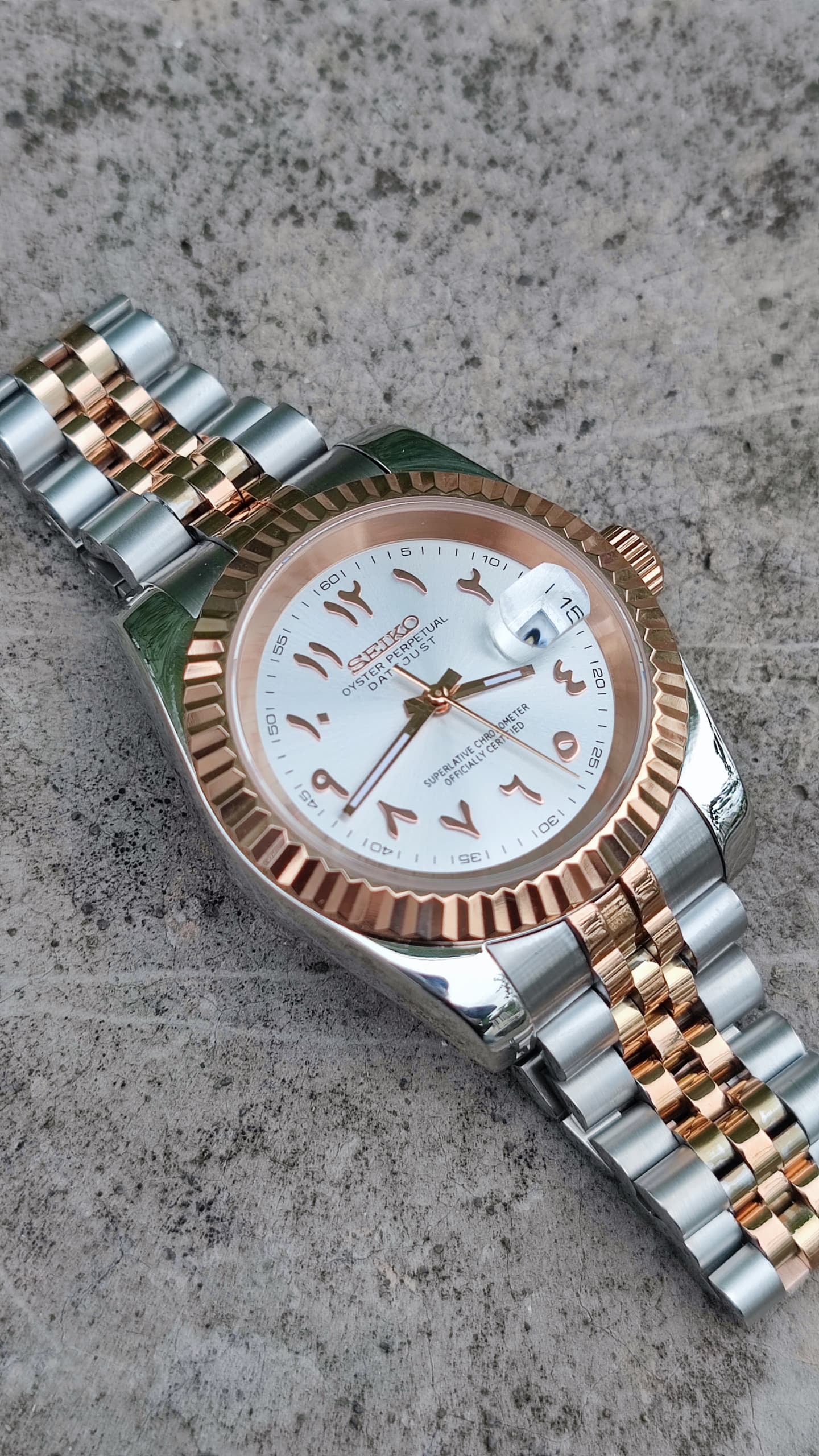 Two Tone Rose Gold Arabic Custom Seiko Mod