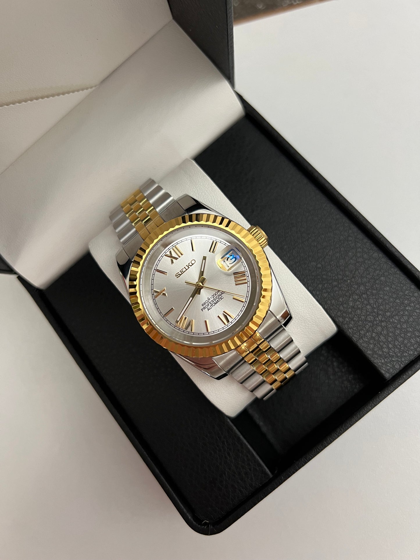 White Two-Tone Roman Datejust Custom Seiko Mod