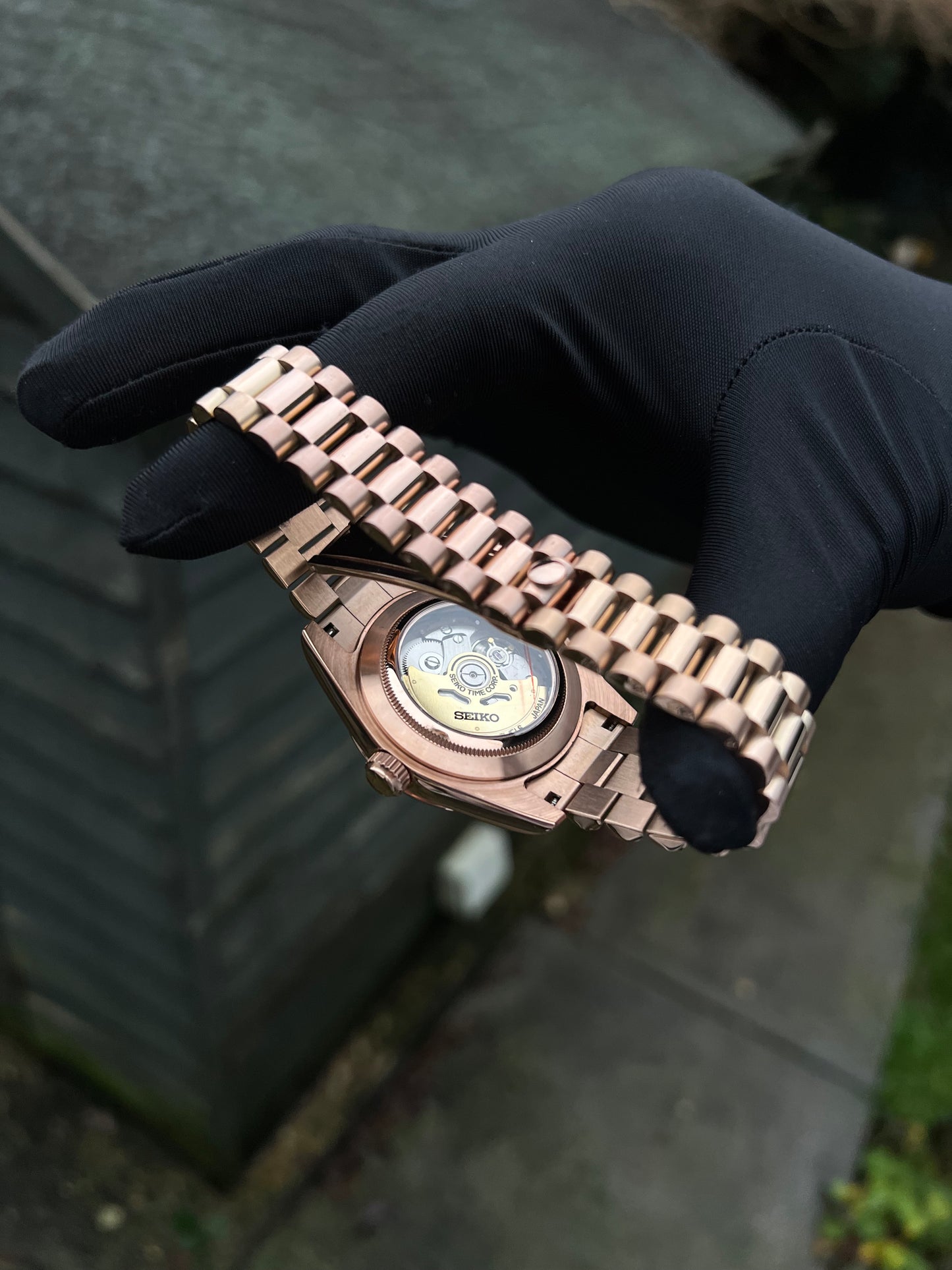 Rose Gold Black DateJust Custom Seiko Mod