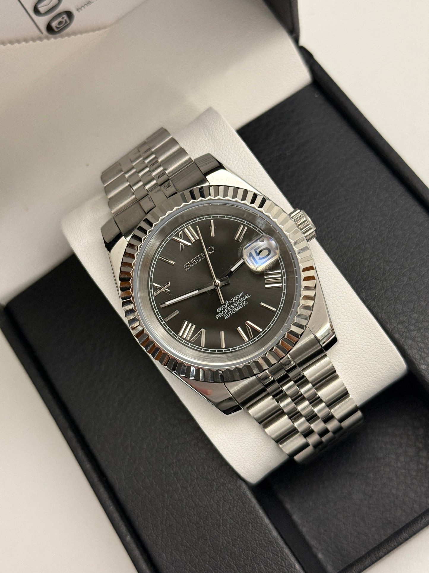 Graphite Roman Datejust Custom Seiko Mod