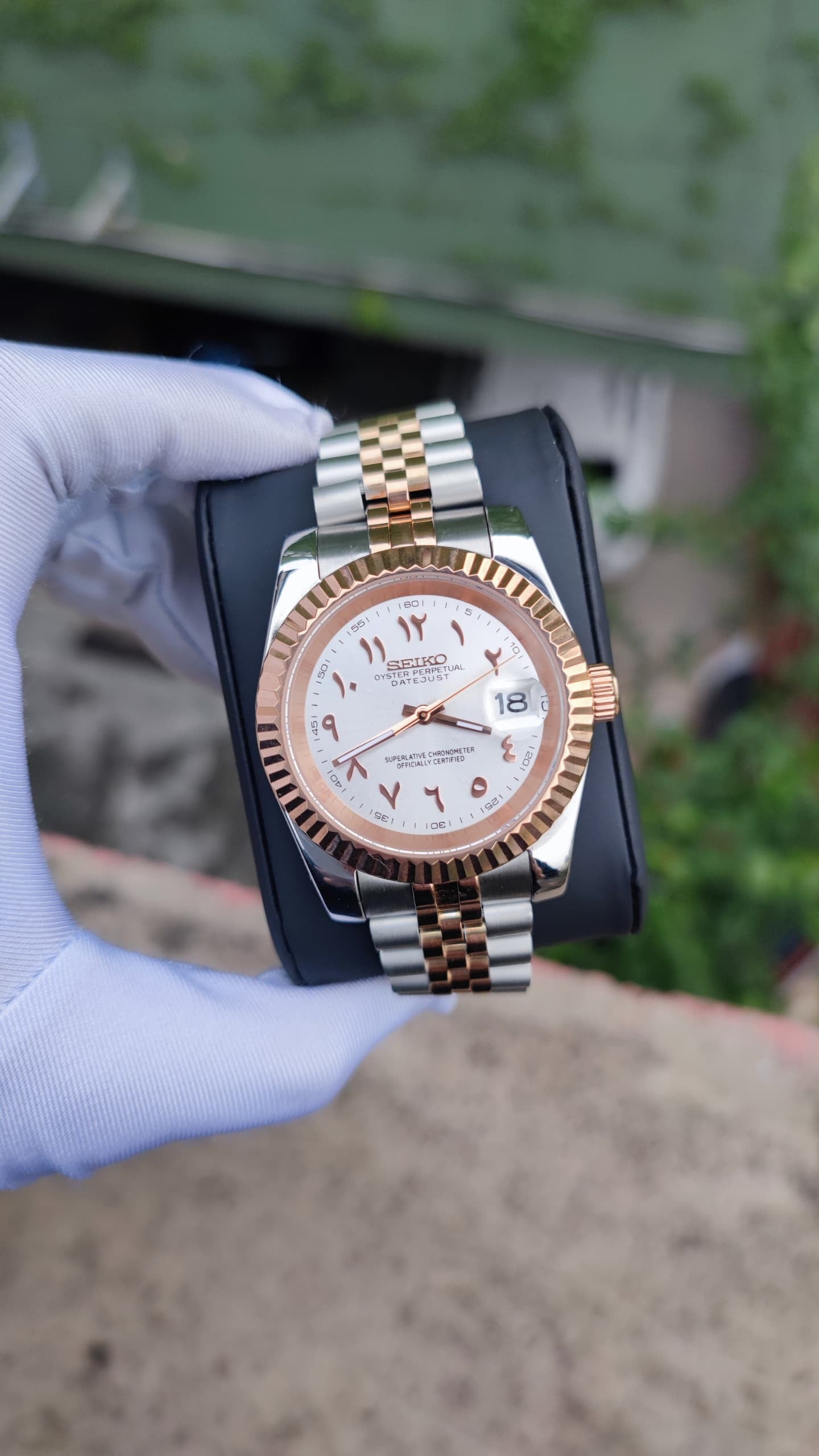 Two Tone Rose Gold Arabic Custom Seiko Mod