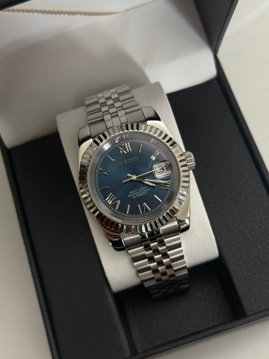Classic Blue Roman DateJust Custom Seiko Mod