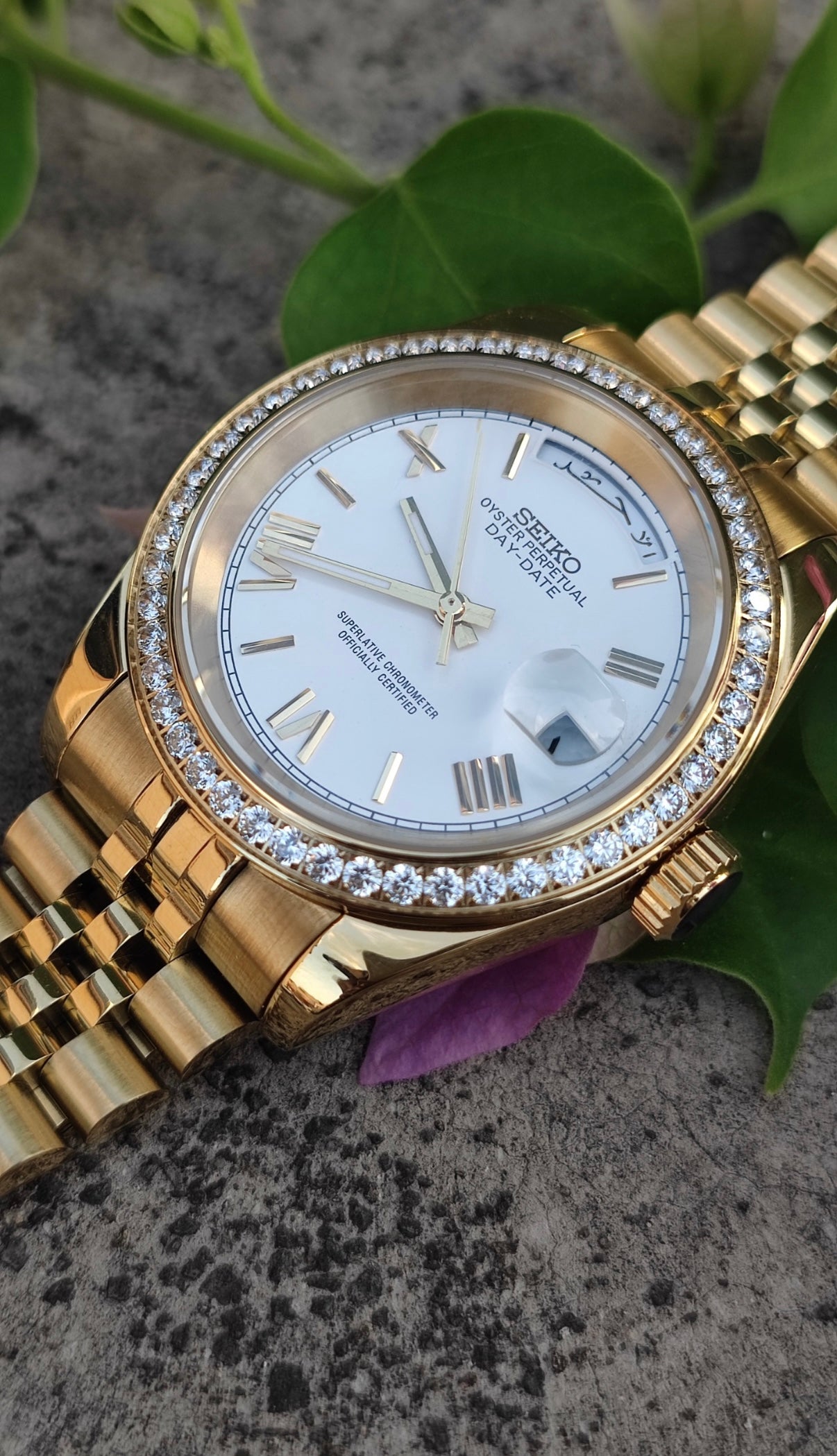 Gold Diamond DayDate Custom Seiko Mod
