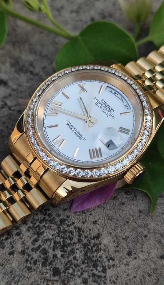 Gold Diamond DayDate Custom Seiko Mod