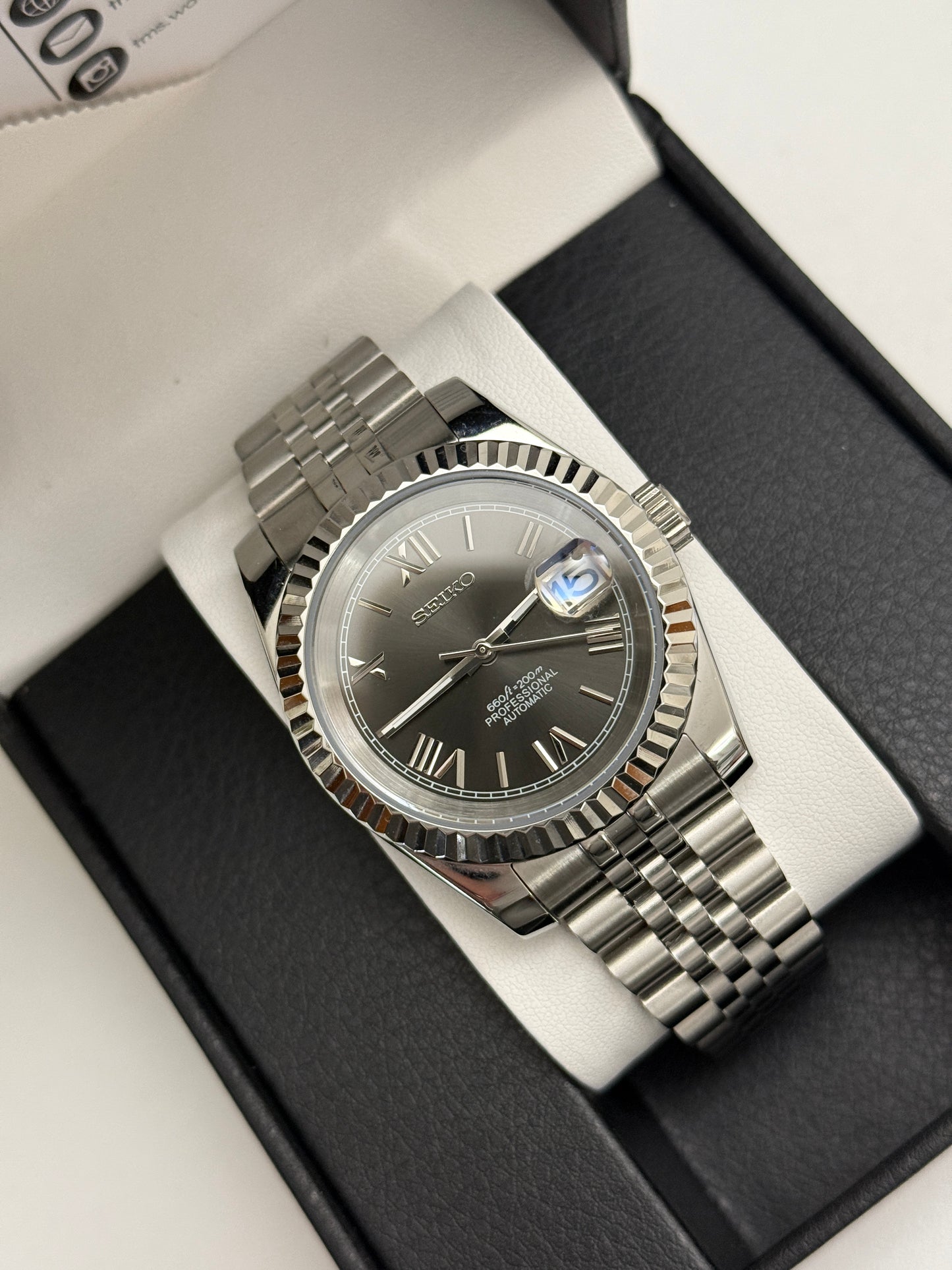 Graphite Roman Datejust Custom Seiko Mod