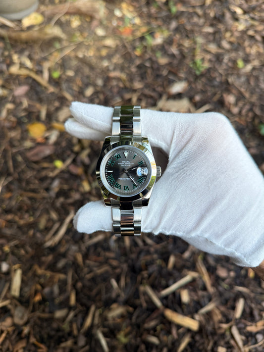 Grey Wimbledon Smooth Datejust Custom Seiko Mod
