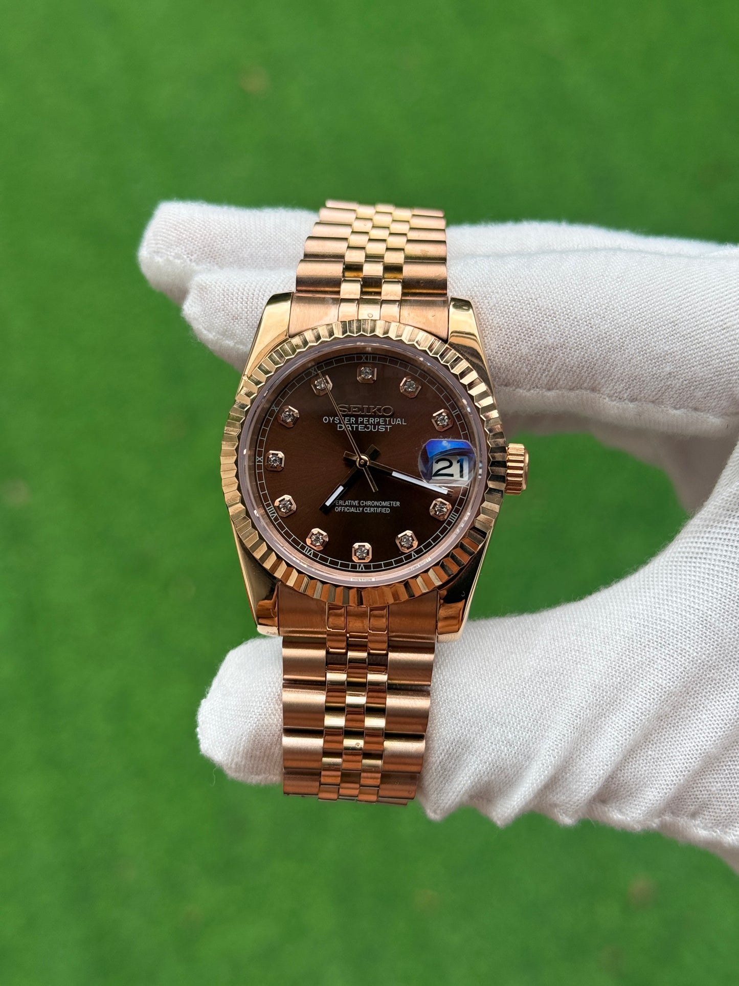 Chocolate Diamond Datejust Seiko Custom Mod