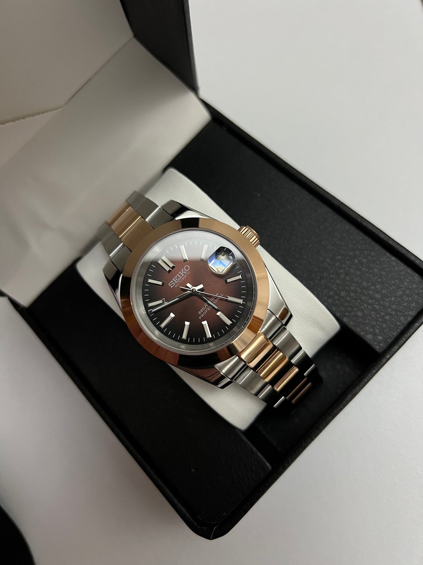 Rose Gold Chocolate Datejust Custom Seiko Mod