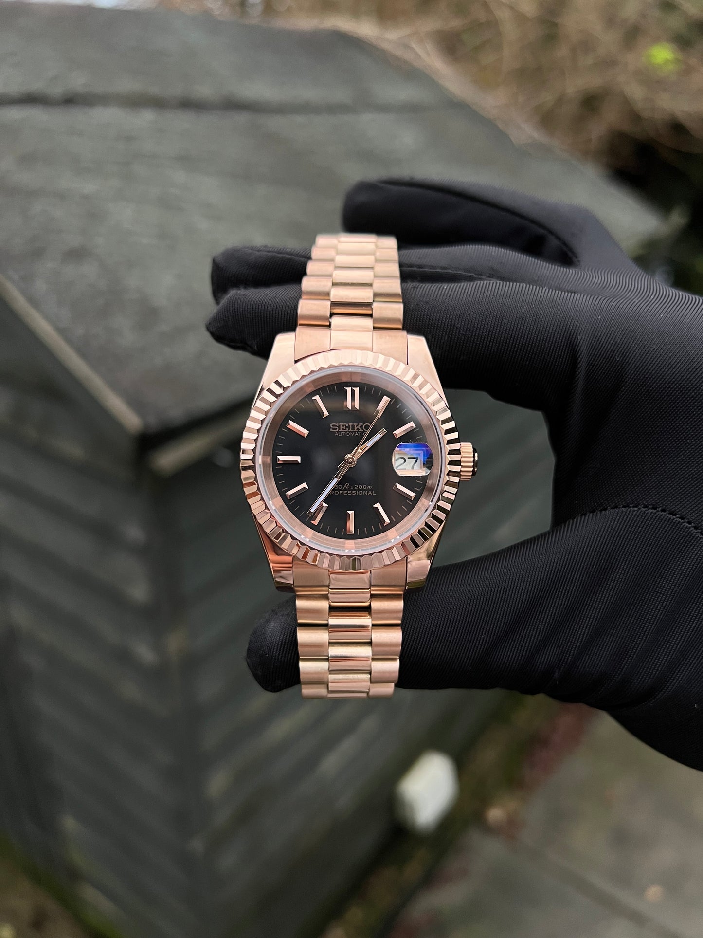 Rose Gold Black DateJust Custom Seiko Mod