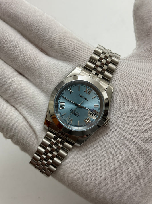 Sky Blue Roman Datejust Custom Seiko Mod