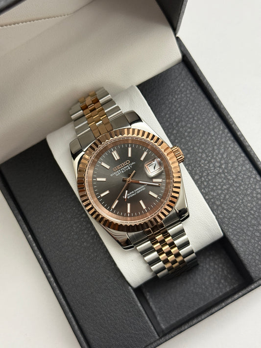 Grey and Rose Gold Datejust Custom Seiko mod