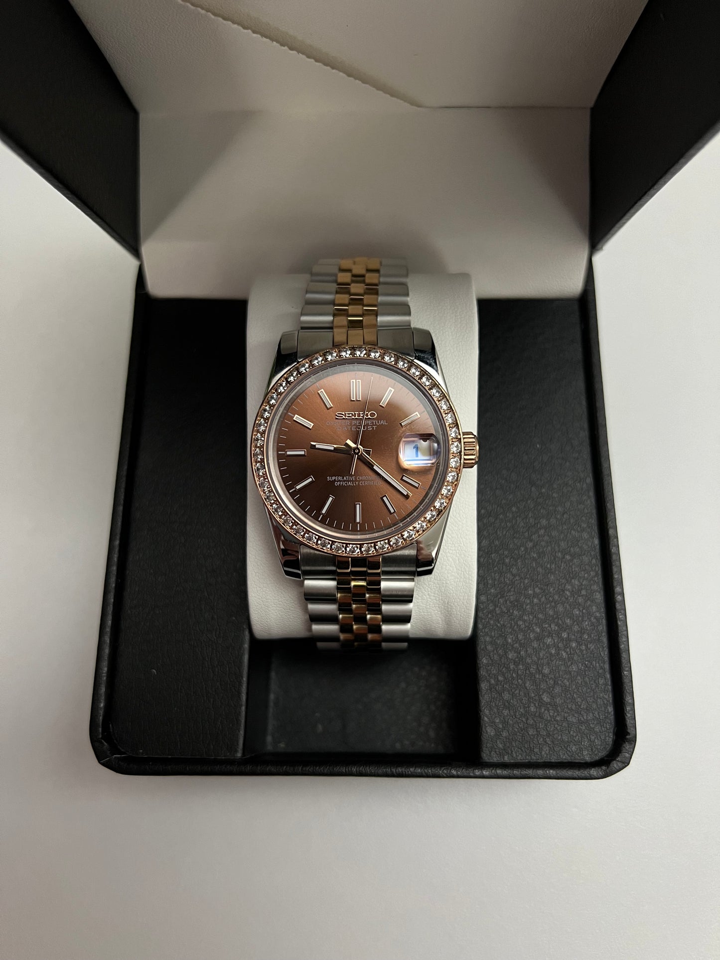 Brown Diamond Datejust Custom Seiko Mod