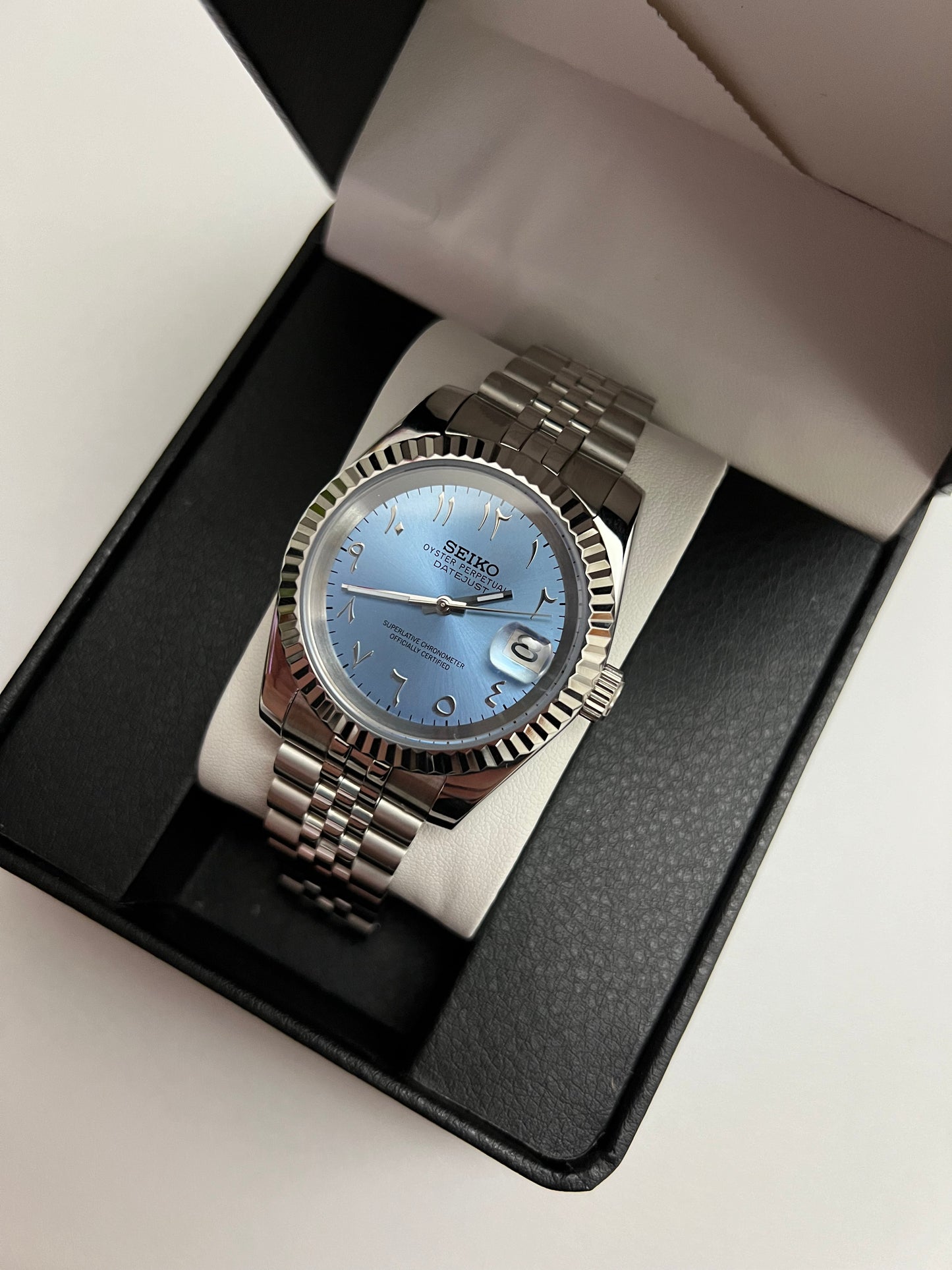 Sky Blue Arabic Datejust (Fluted) Custom Seiko Mod