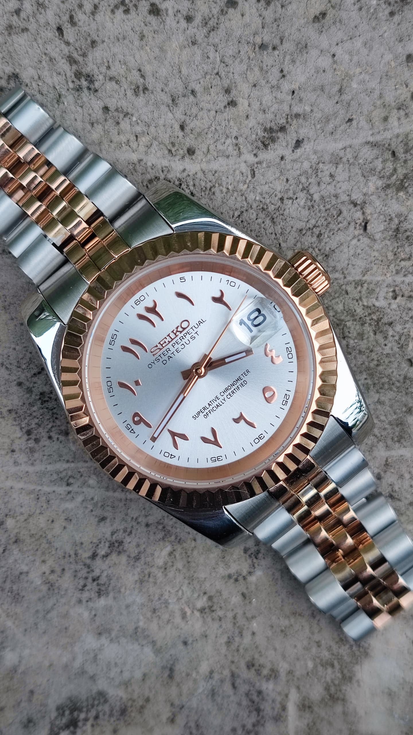 Two Tone Rose Gold Arabic Custom Seiko Mod