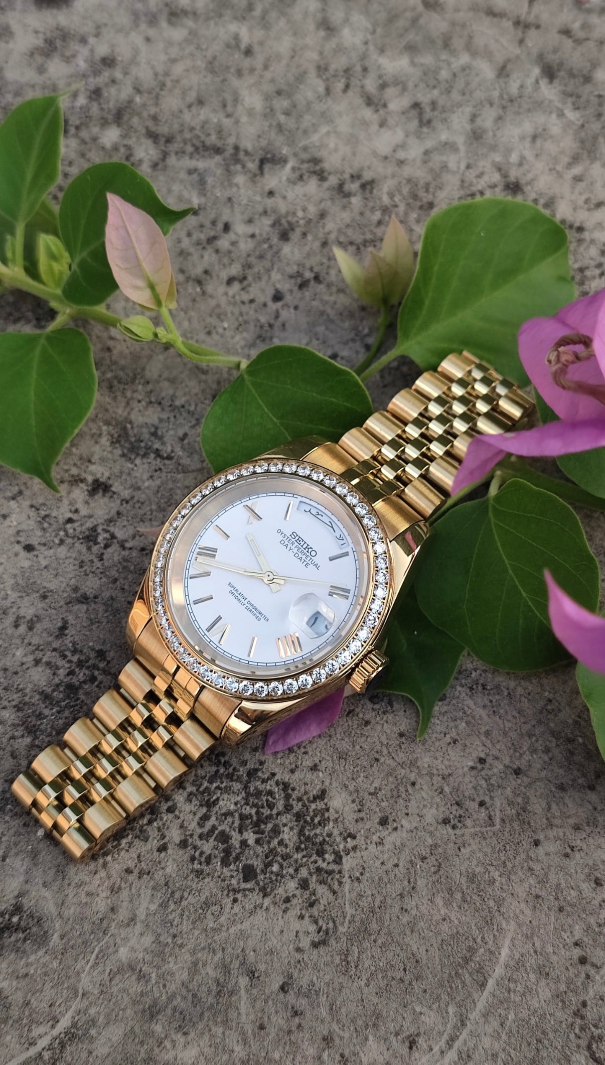 Gold Diamond DayDate Custom Seiko Mod