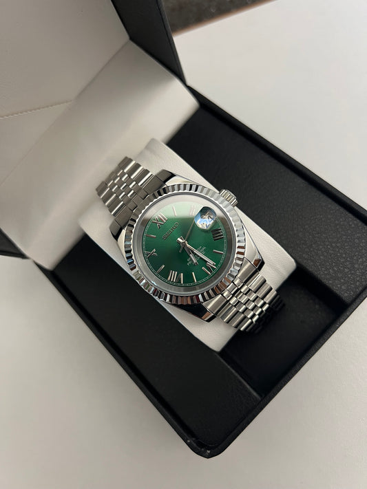 Green Roman Datejust Custom Seiko Mod