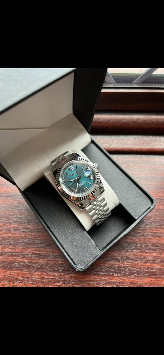 Teal Roman Datejust Custom Seiko Mod