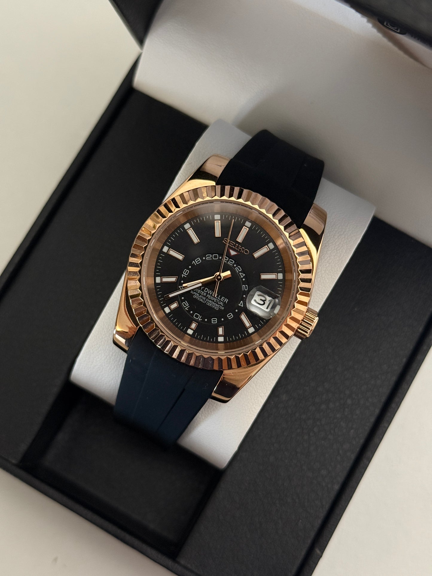 Rose Gold Sky Dweller DateJust Custom Seiko Mod