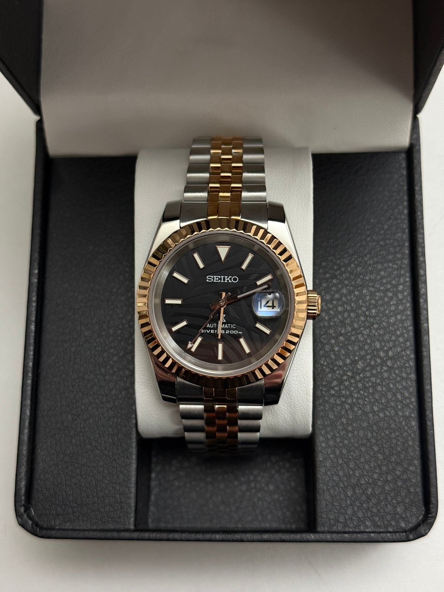 Black Palm Two-Tone Datejust Custom Seiko Mod