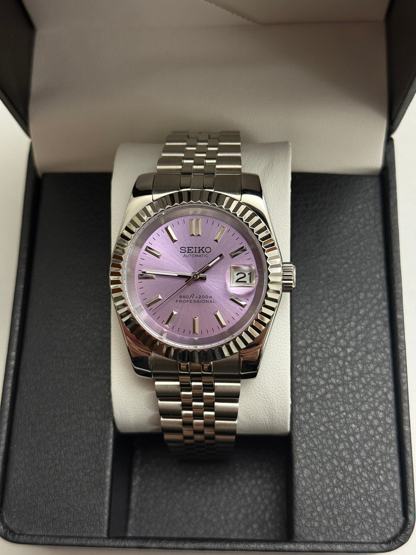 Lilac Sunburst DateJust Custom Seiko Mod