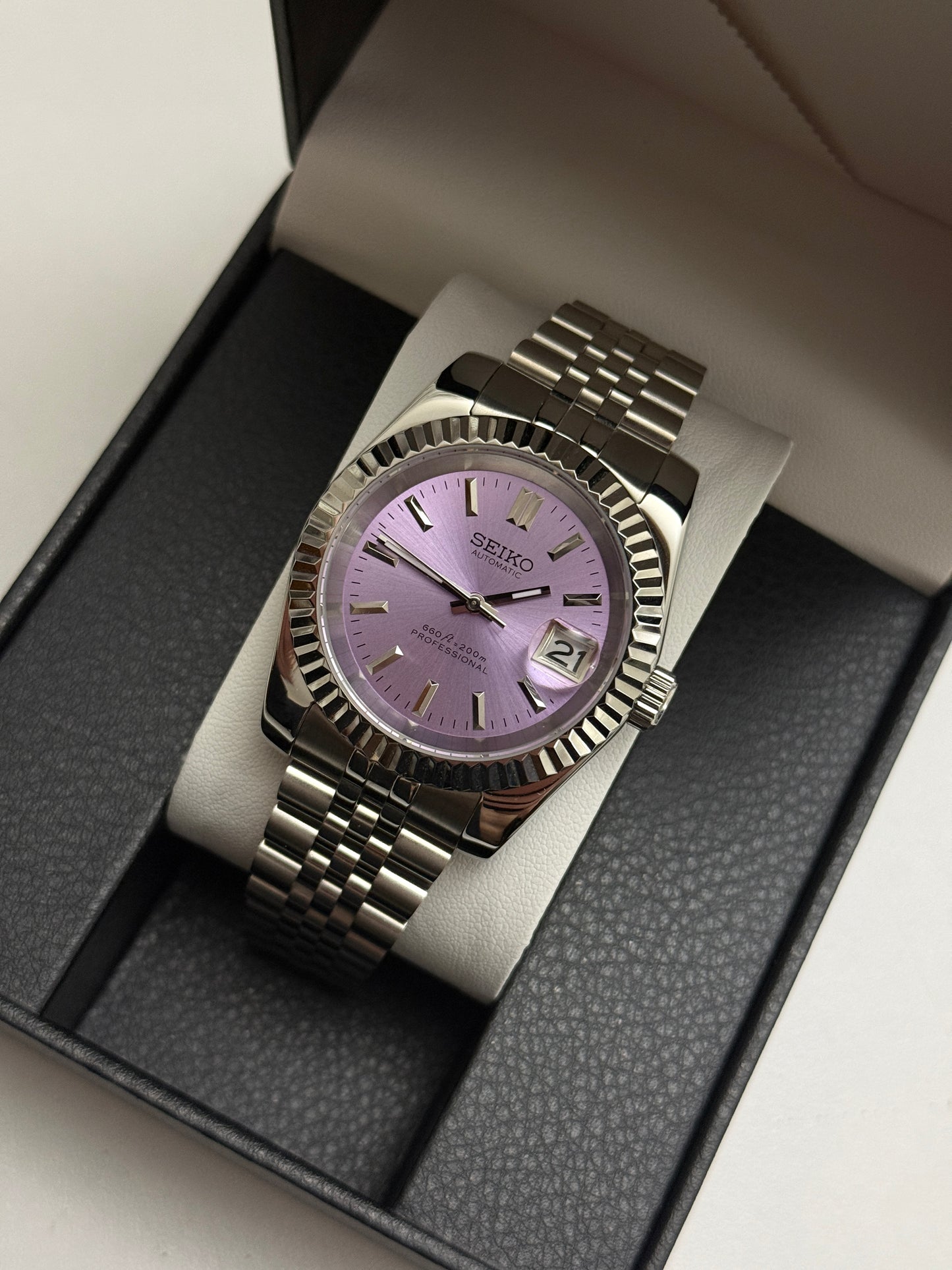 Lilac Sunburst DateJust Custom Seiko Mod