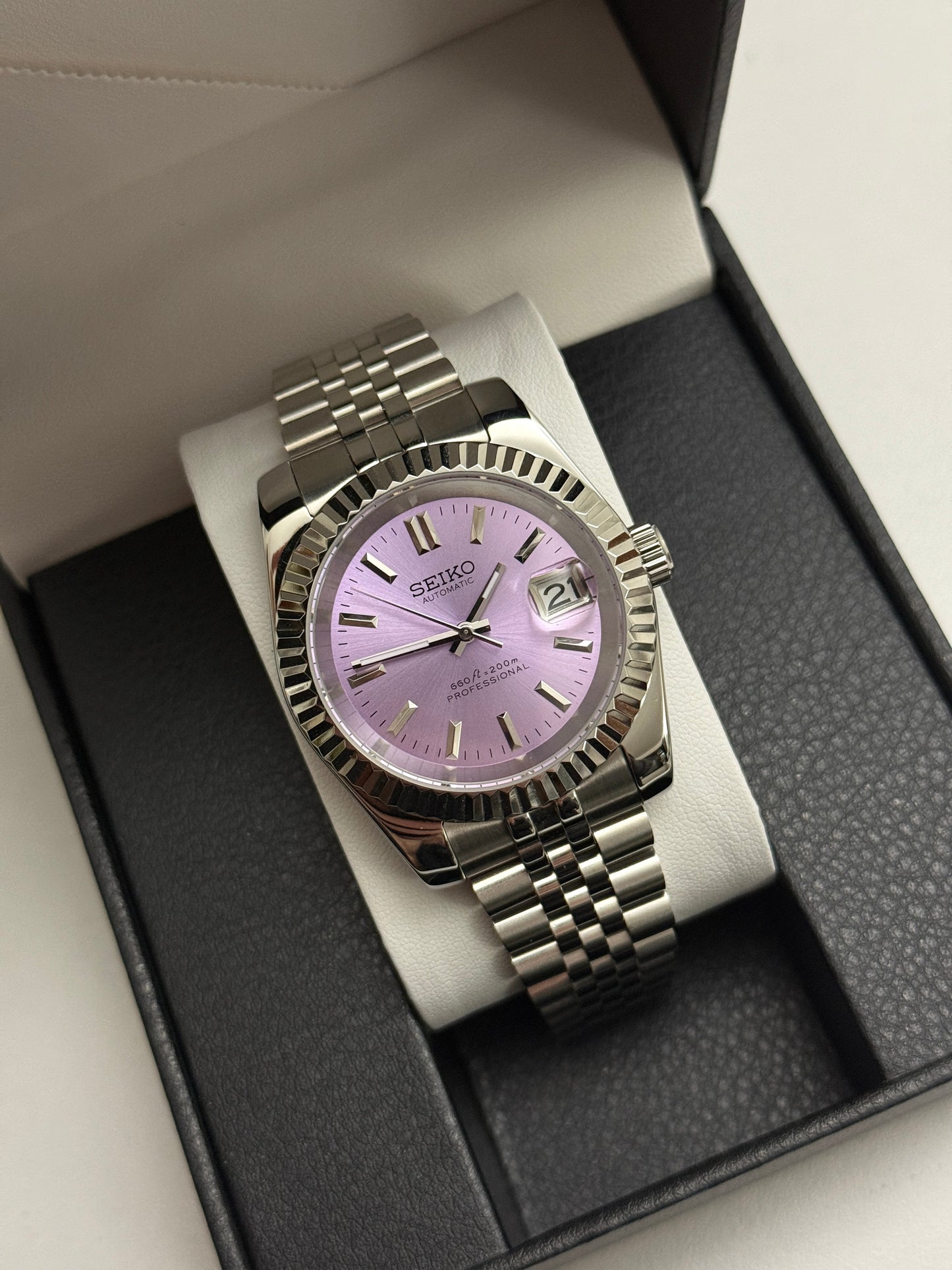 Lilac Sunburst DateJust Custom Seiko Mod