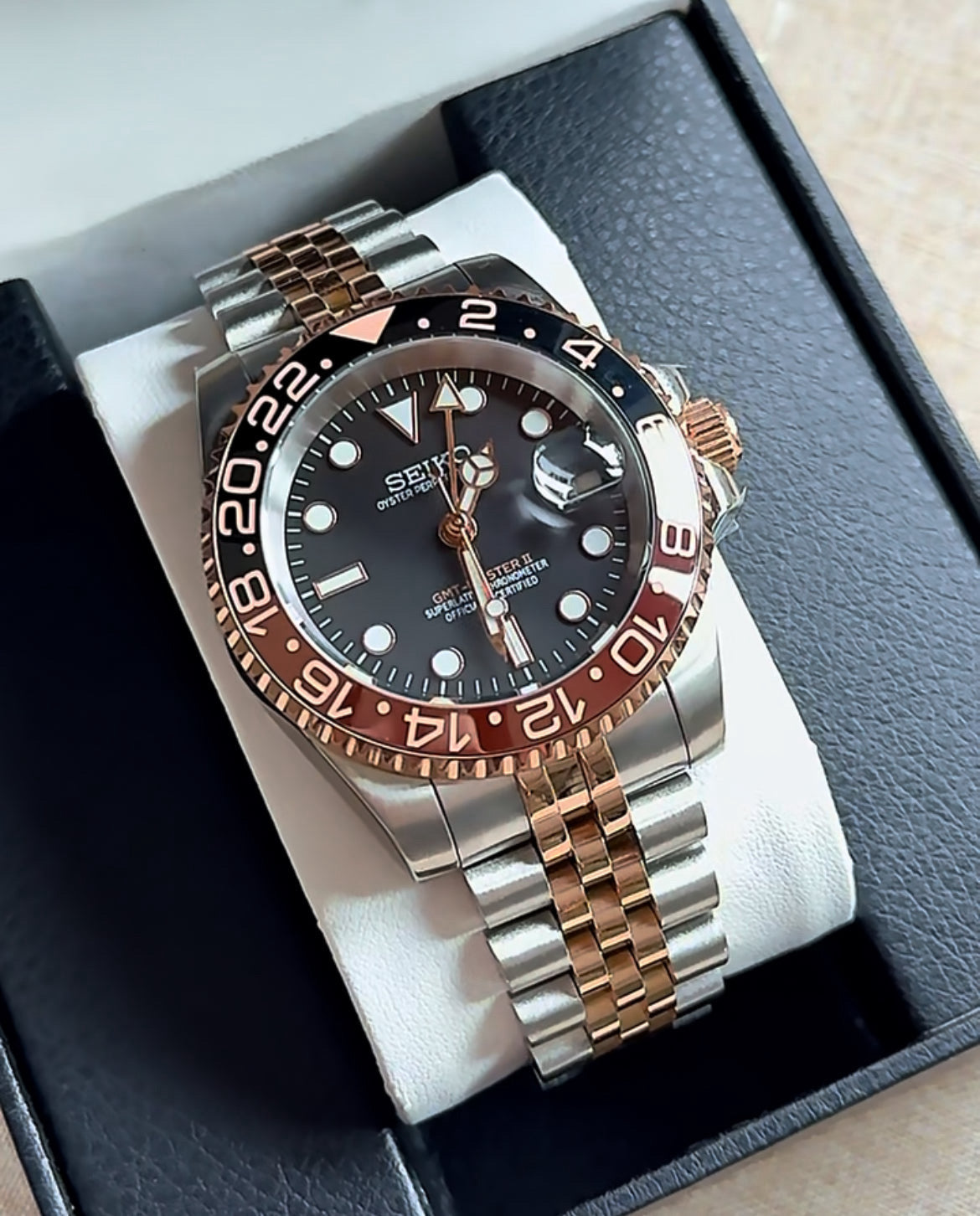 Rootbeer GMT with jubilee bracelet Custom Seiko Mod