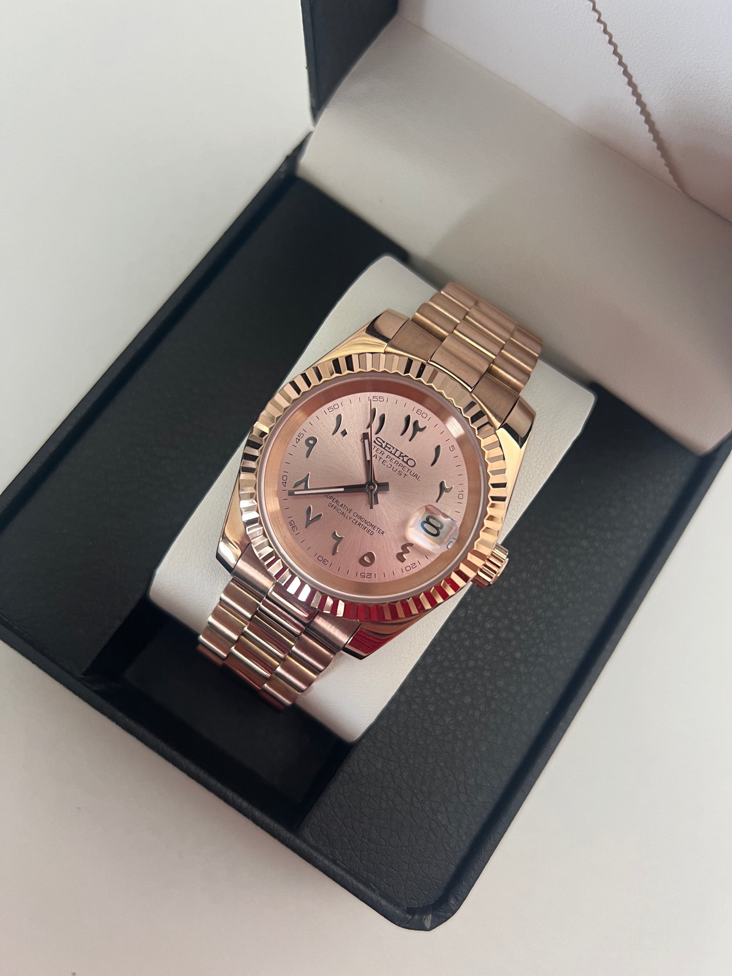 Candy Pink Arabic V2 Datejust Custom Seiko Mod