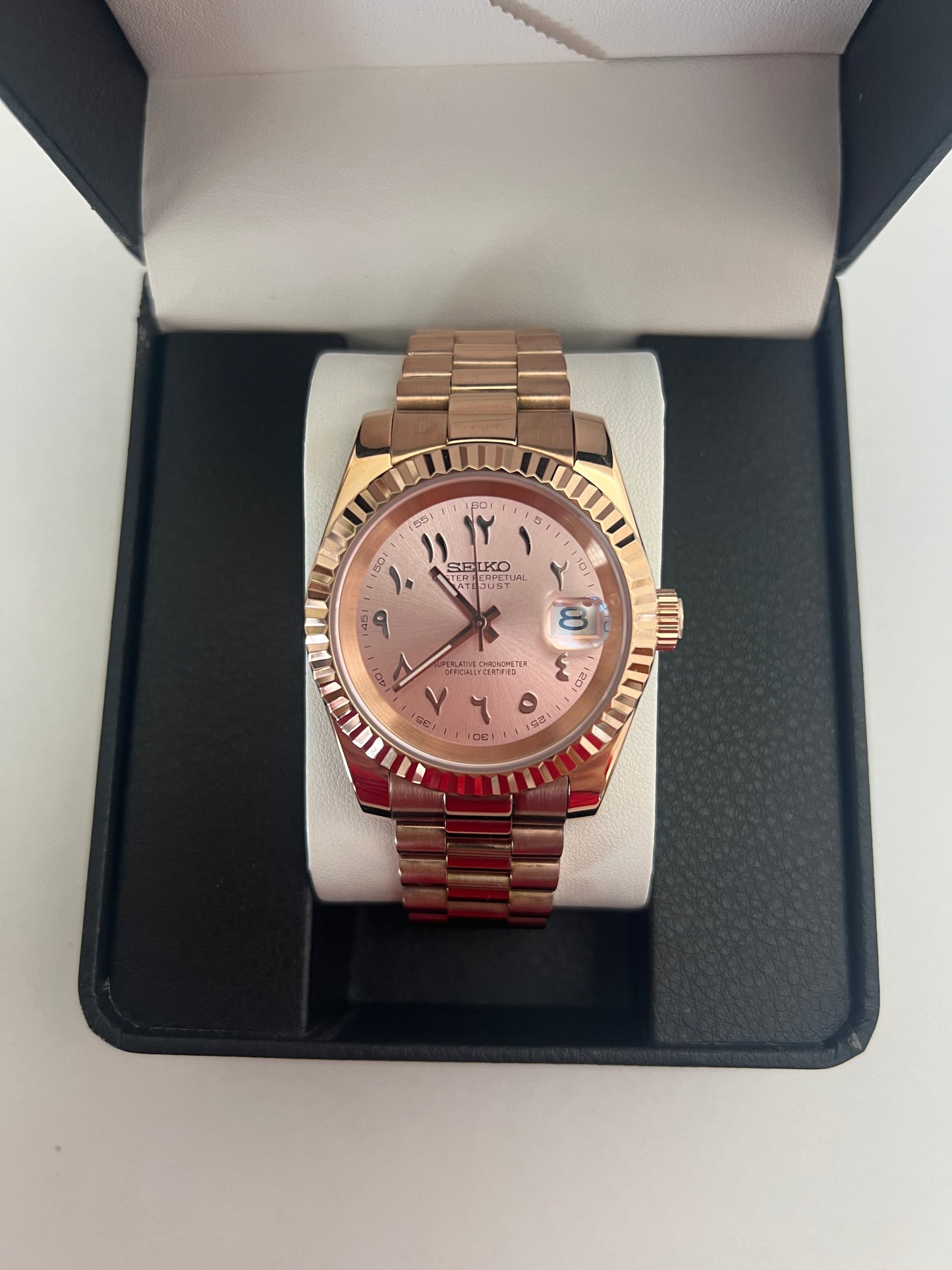 Candy Pink Arabic V2 Datejust Custom Seiko Mod