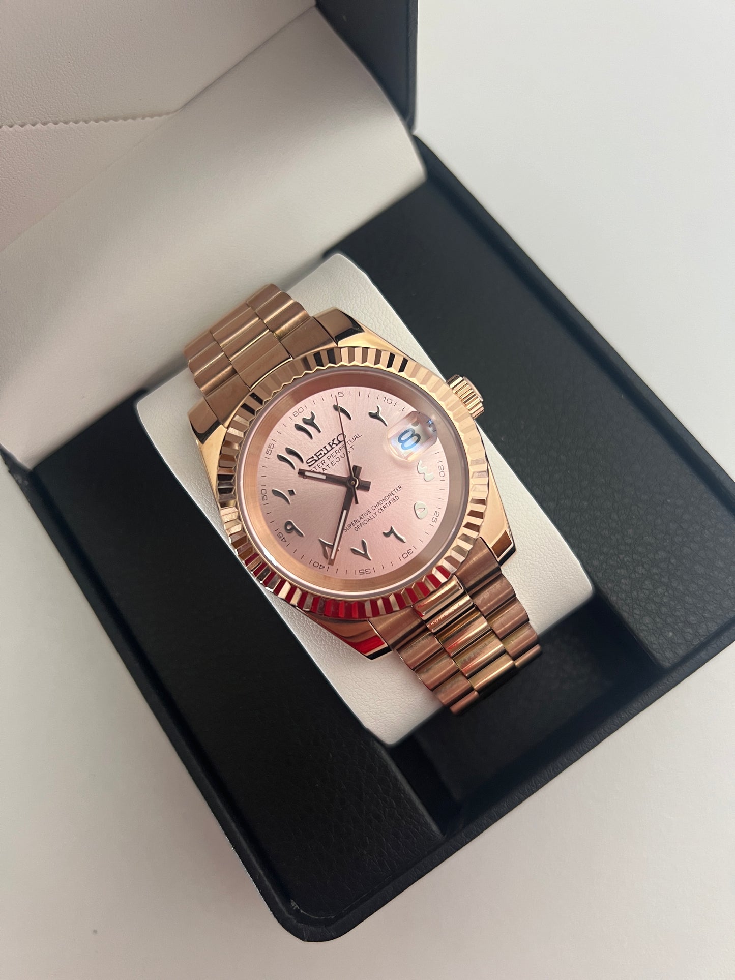 Candy Pink Arabic V2 Datejust Custom Seiko Mod