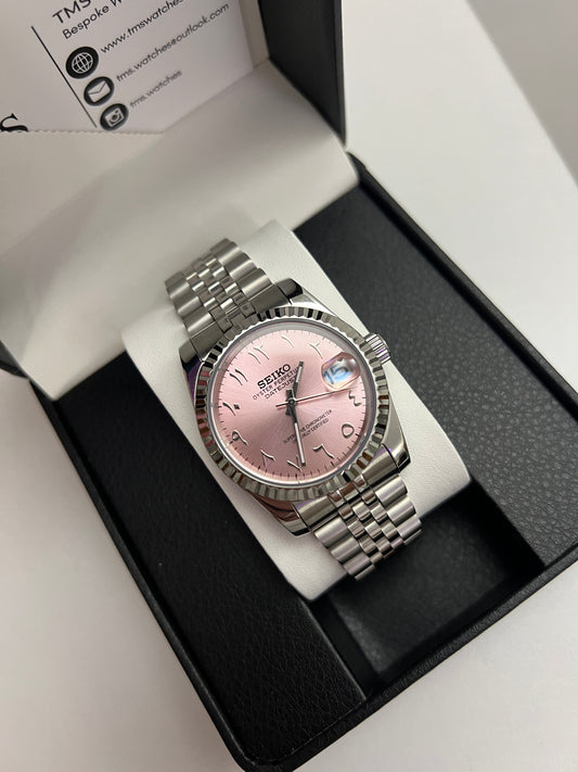 Candy Pink Arabic Datejust Custom Seiko Mod