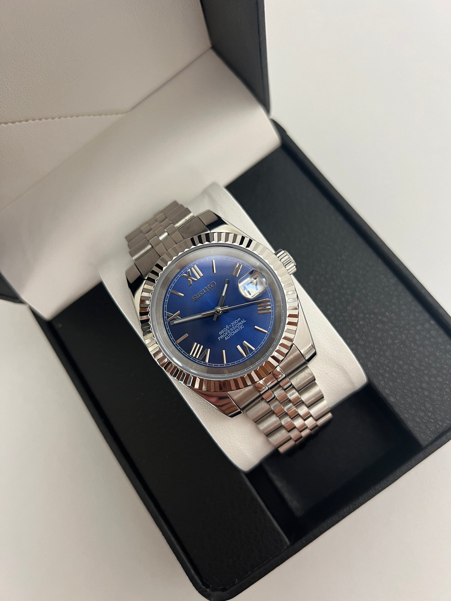 Blue Roman DateJust Custom Seiko Mod